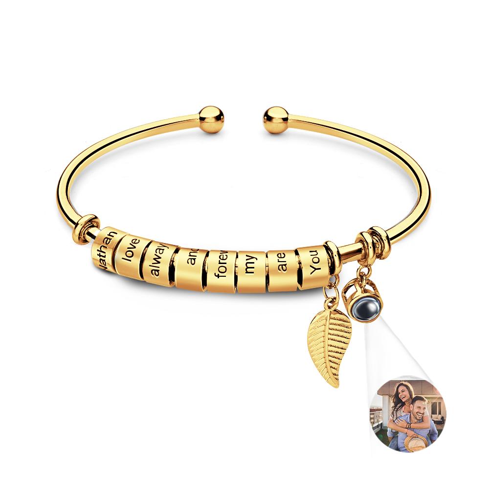 Personalized Photo Projection Bracelet Custom Number Of Optional Engravable Beads Jewelry Gift For Family