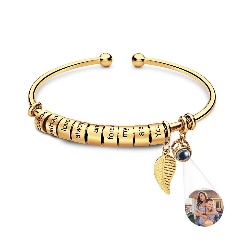 Personalized Photo Projection Bracelet Custom Number Of Optional Engravable Beads Jewelry Gift For Family