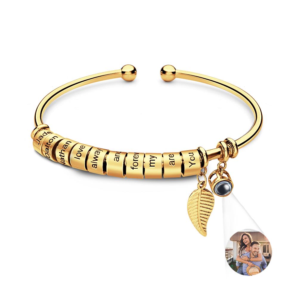 Personalized Photo Projection Bracelet Custom Number Of Optional Engravable Beads Jewelry Gift For Family