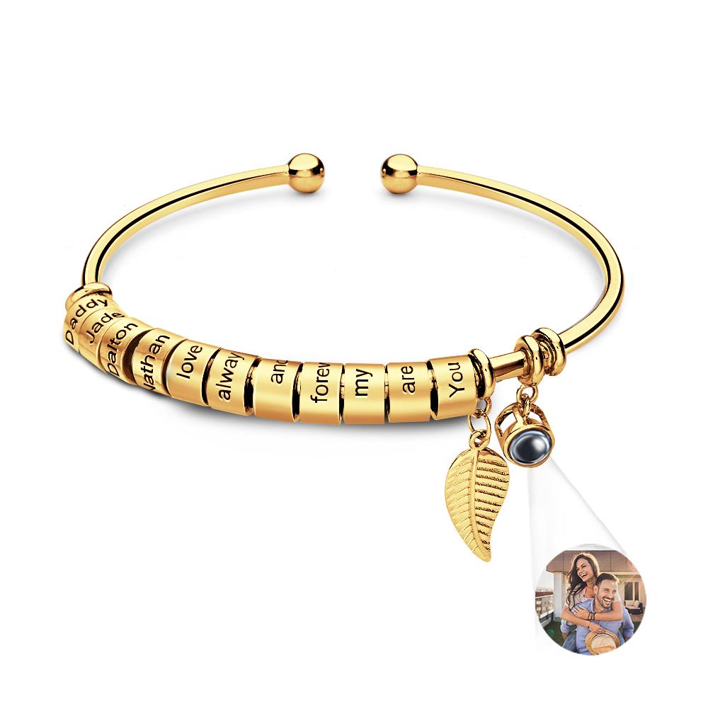 Personalized Photo Projection Bracelet Custom Number Of Optional Engravable Beads Jewelry Gift For Family