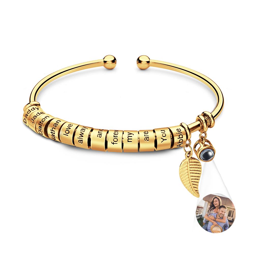 Personalized Photo Projection Bracelet Custom Number Of Optional Engravable Beads Jewelry Gift For Family