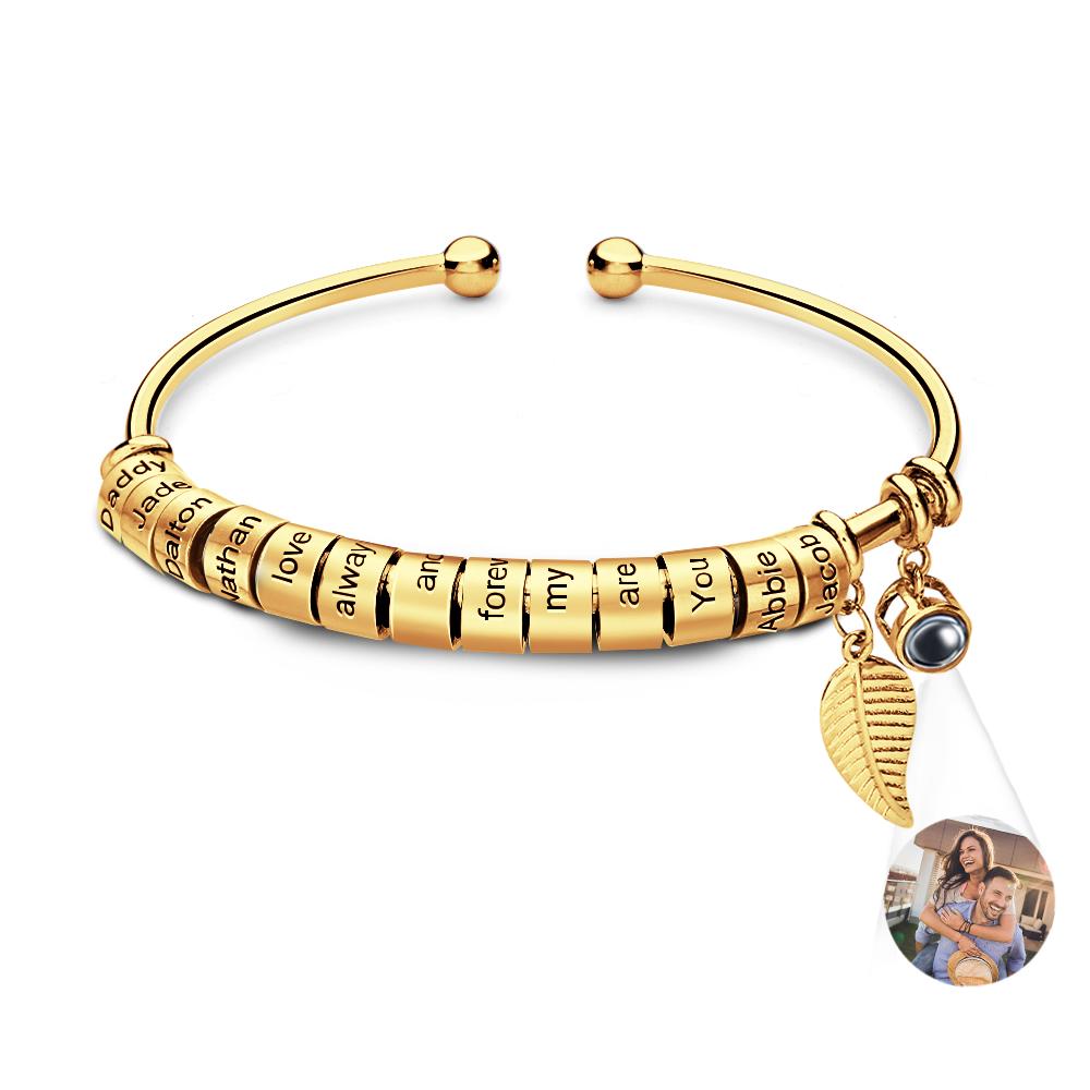 Personalized Photo Projection Bracelet Custom Number Of Optional Engravable Beads Jewelry Gift For Family