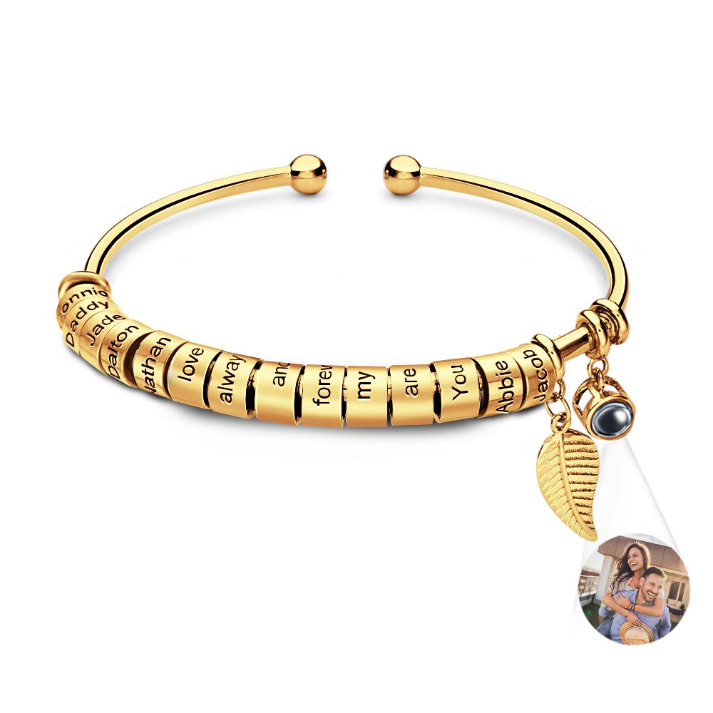 Personalized Photo Projection Bracelet Custom Number Of Optional Engravable Beads Jewelry Gift For Family