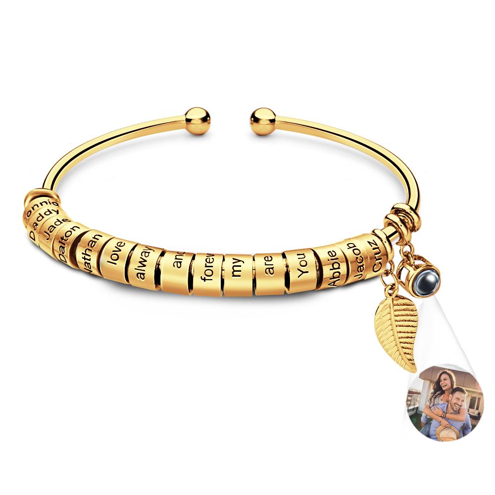 Personalized Photo Projection Bracelet Custom Number Of Optional Engravable Beads Jewelry Gift For Family