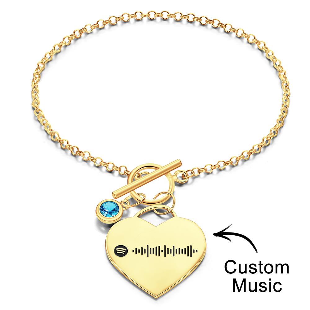 Custom Spotify Code Heart Bracelet with Birthstone Creative Gift for Women
