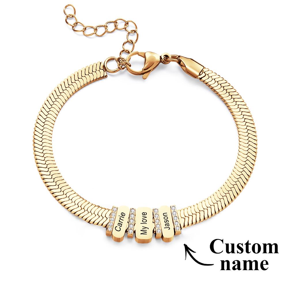 Snake Shaped Chains with Custom Diamond Family Beads Customized with Family Name Giving a Special Gift for Couple