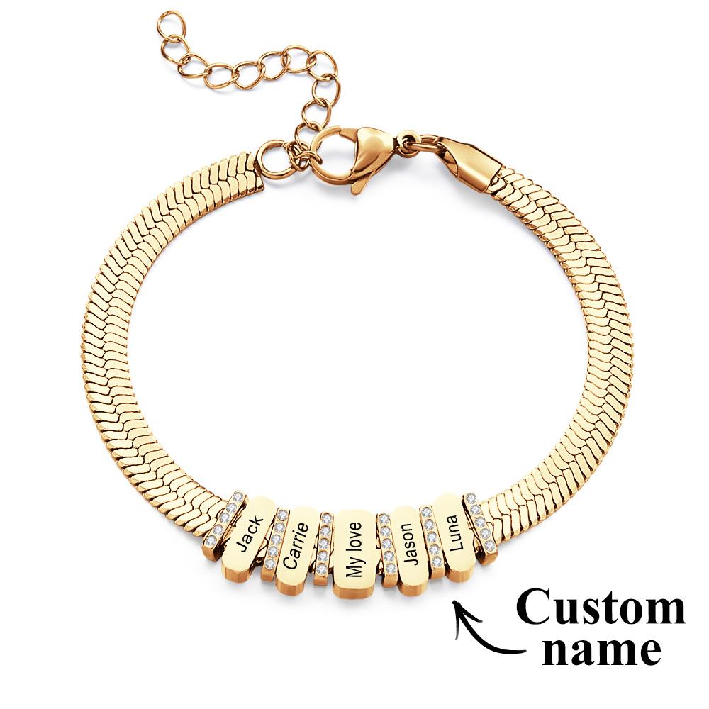 Snake Shaped Chains with Custom Diamond Family Beads Customized with Family Name Giving a Special Gift for Couple