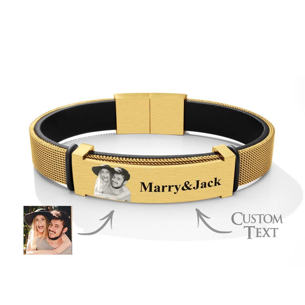 Custom Colorless Photo Bracelet Mesh Style Simple Gifts for Men