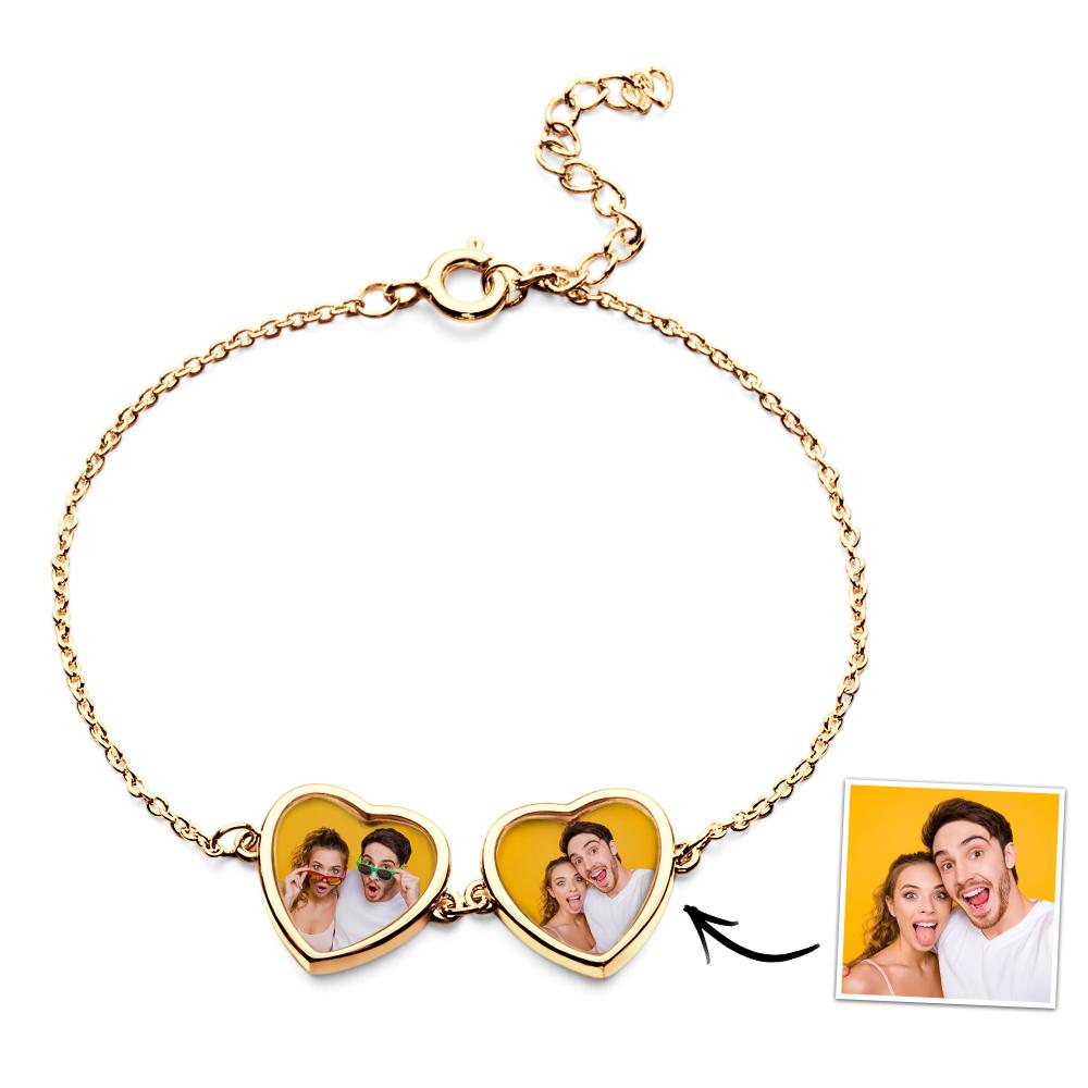 Custom Photos Bracelet Two Hearts Connection Bracelet For Couples