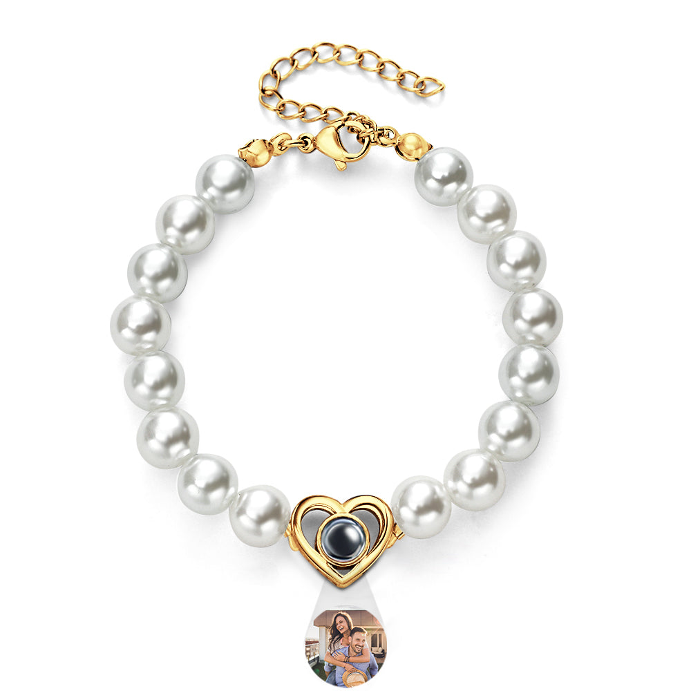 Custom Projection Pearl Chain Bracelet Heart Gift for Her