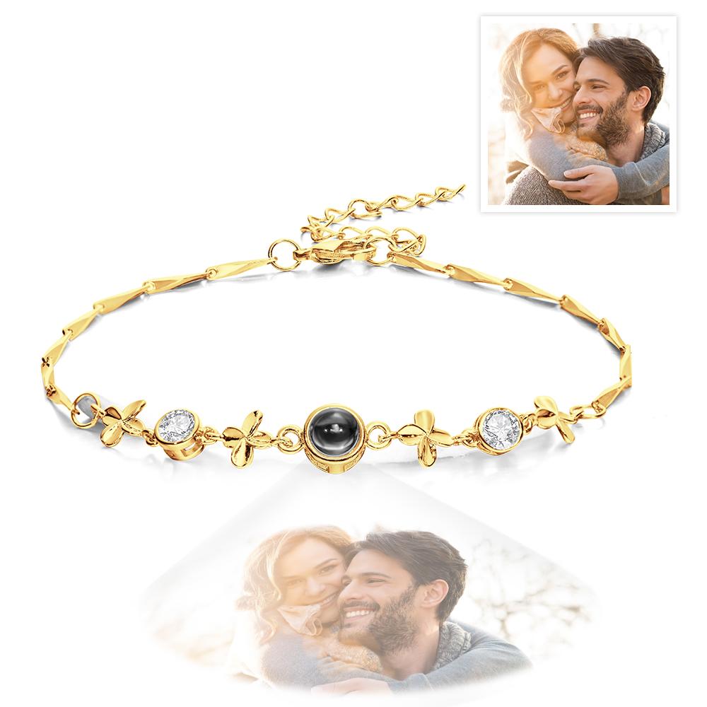 Custom Photo Projection Bracelet Four-leaf Clover Projection Bracelet Gift for Women