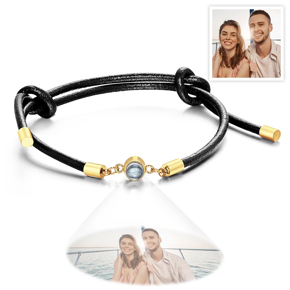 Personalized Photo Projection Leather Bracelet Adjustable Bracelet Gifts For Him