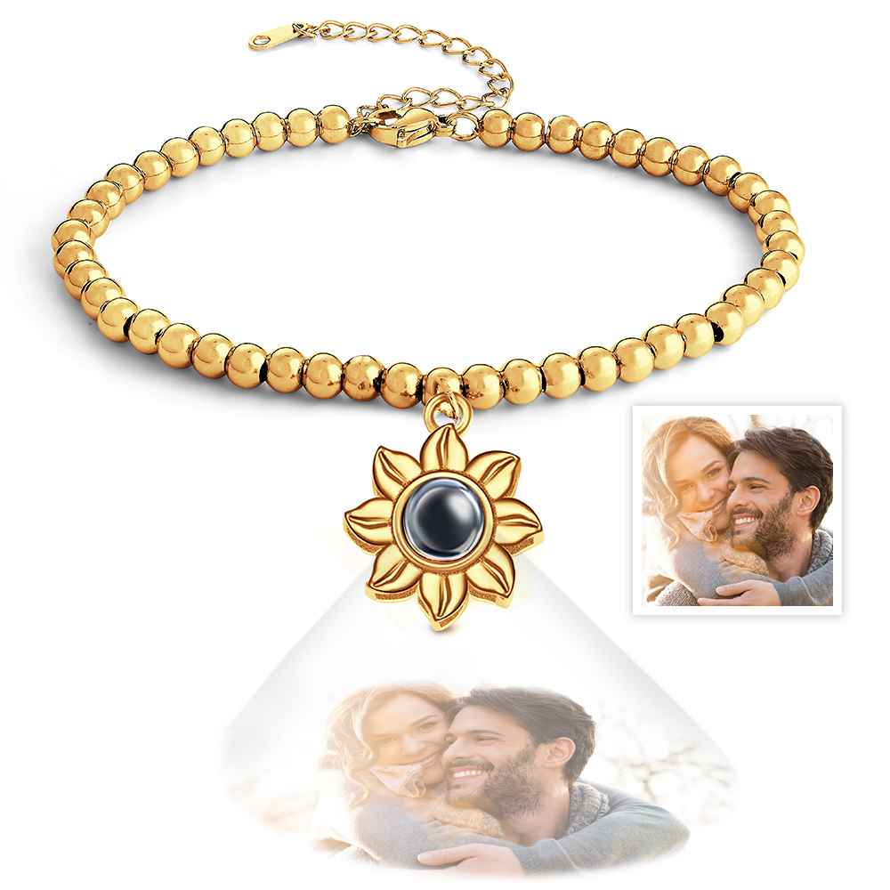 Personalized Photo Projection Sunflower Bracelet Exquisite Memorial  Bracelet Jewelry For Her