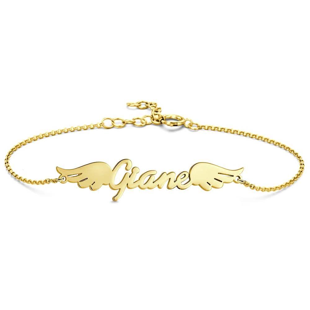 Name Bracelet, Personalized Angel Wings Bracelet Rose Gold Plated