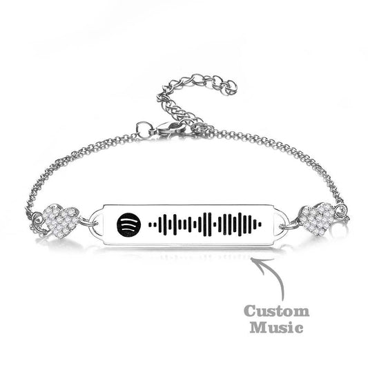 Custom Scannable Spotify Code Bracelet Diamond Heart Metal Creative Gifts