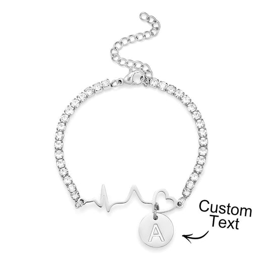 Custom Engraved Heartbeat Tennis Bracelet Fashionable All Diamonds Bracelet Gift For Her
