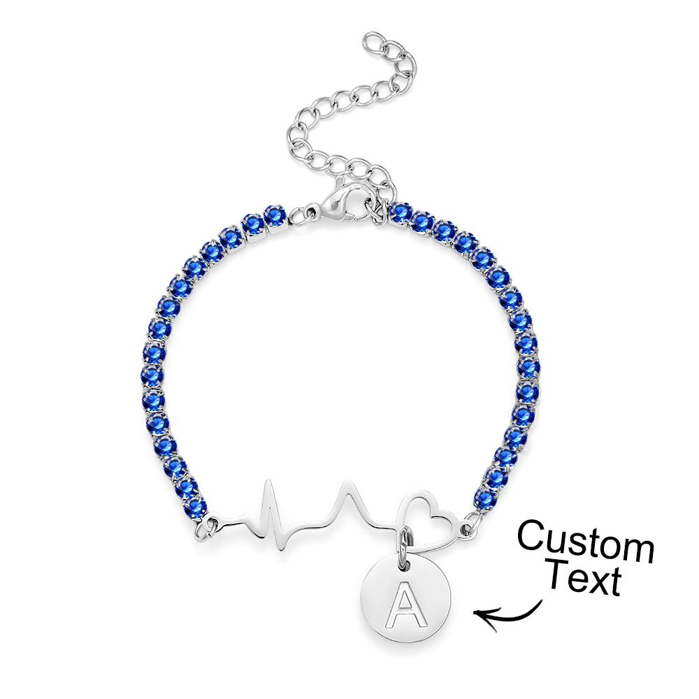 Custom Engraved Heartbeat Tennis Bracelet Fashionable All Diamonds Bracelet Gift For Her