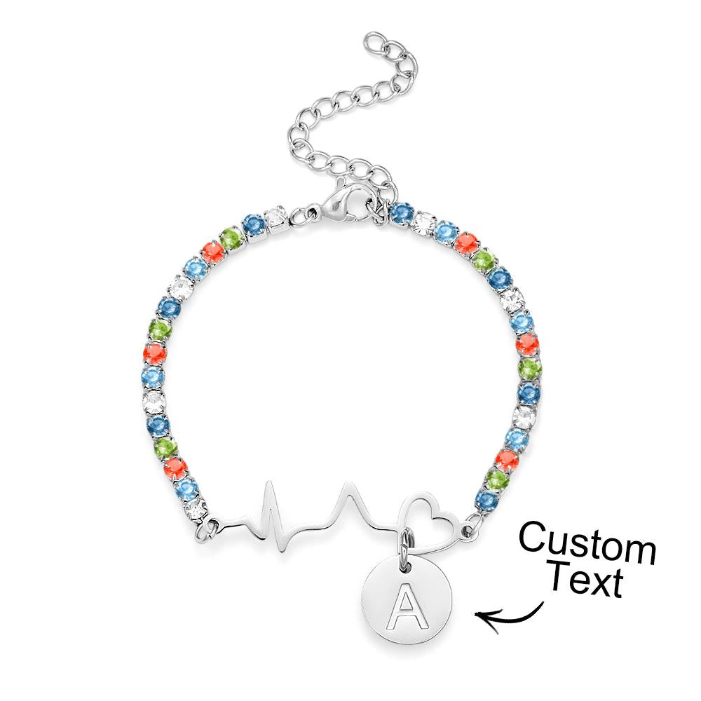 Custom Engraved Heartbeat Tennis Bracelet Fashionable All Diamonds Bracelet Gift For Her
