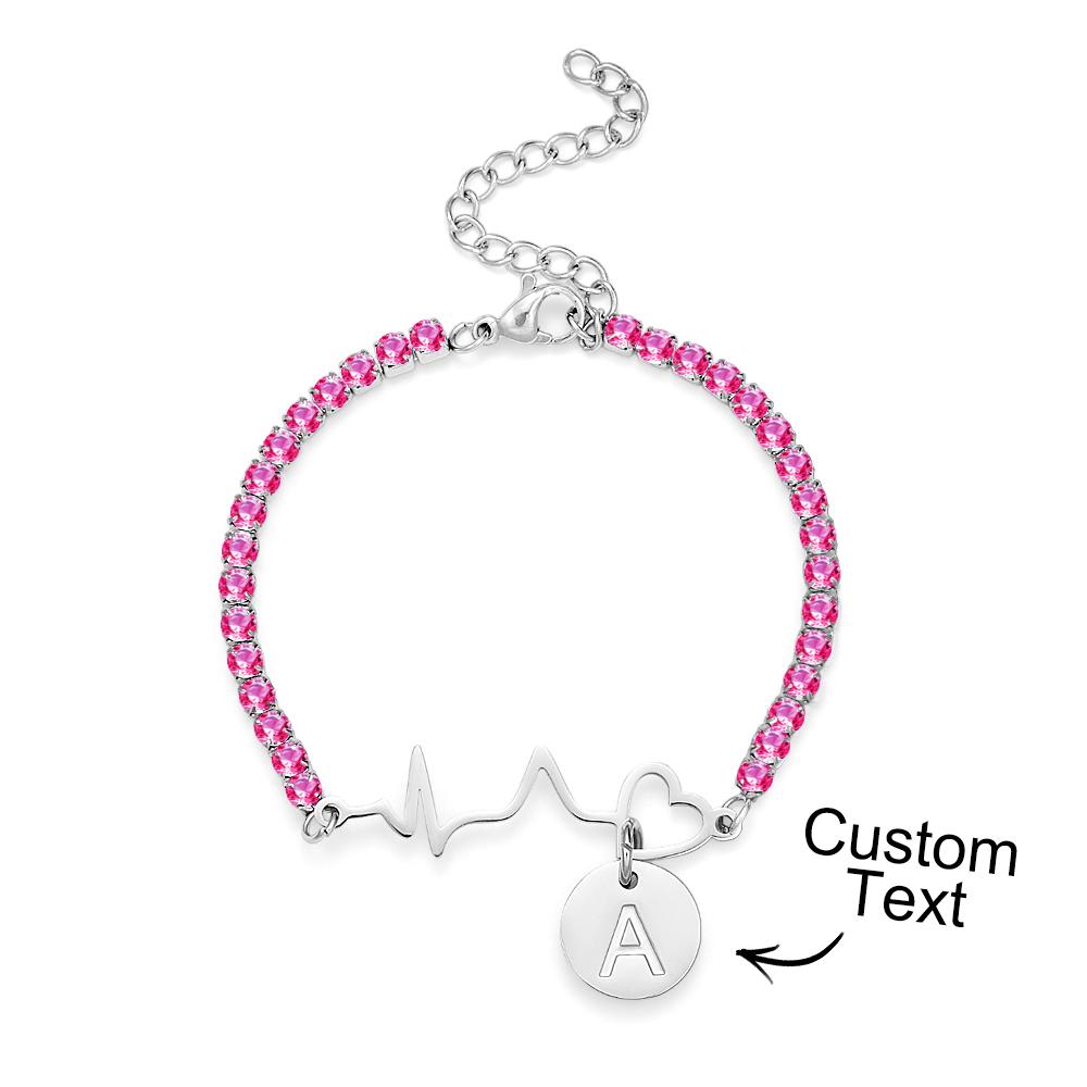 Custom Engraved Heartbeat Tennis Bracelet Fashionable All Diamonds Bracelet Gift For Her