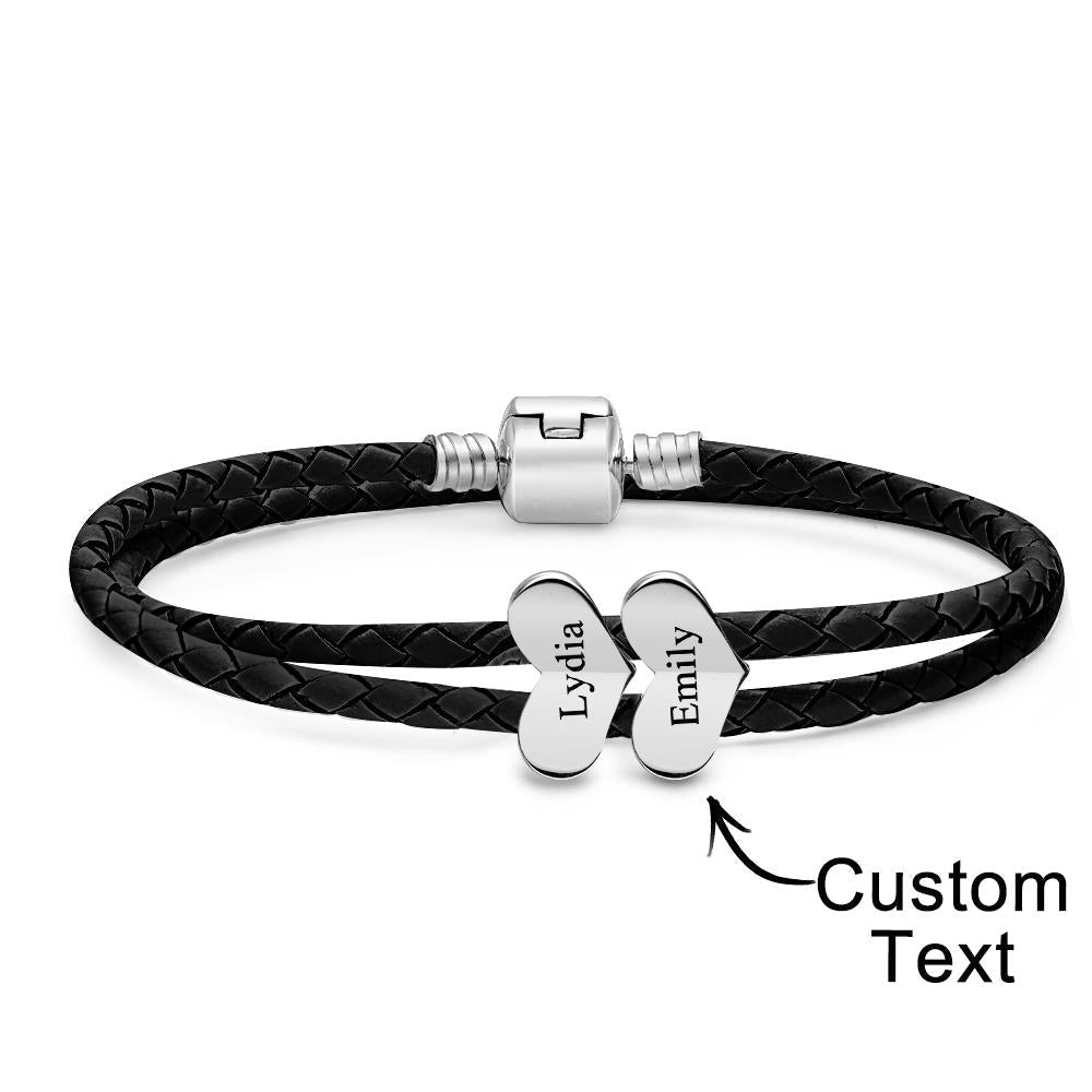 Engravable Leather Bracelet Custom Number Of Optional Heart Accessories Jewelry Gifts For Her