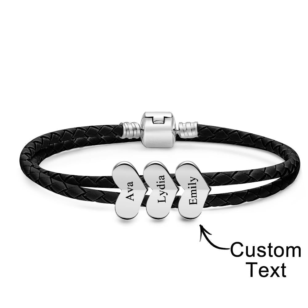 Engravable Leather Bracelet Custom Number Of Optional Heart Accessories Jewelry Gifts For Her