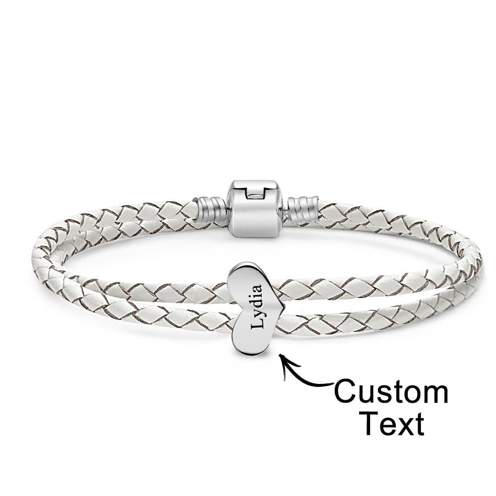 Engravable Leather Bracelet Custom Number Of Optional Heart Accessories Jewelry Gifts For Her