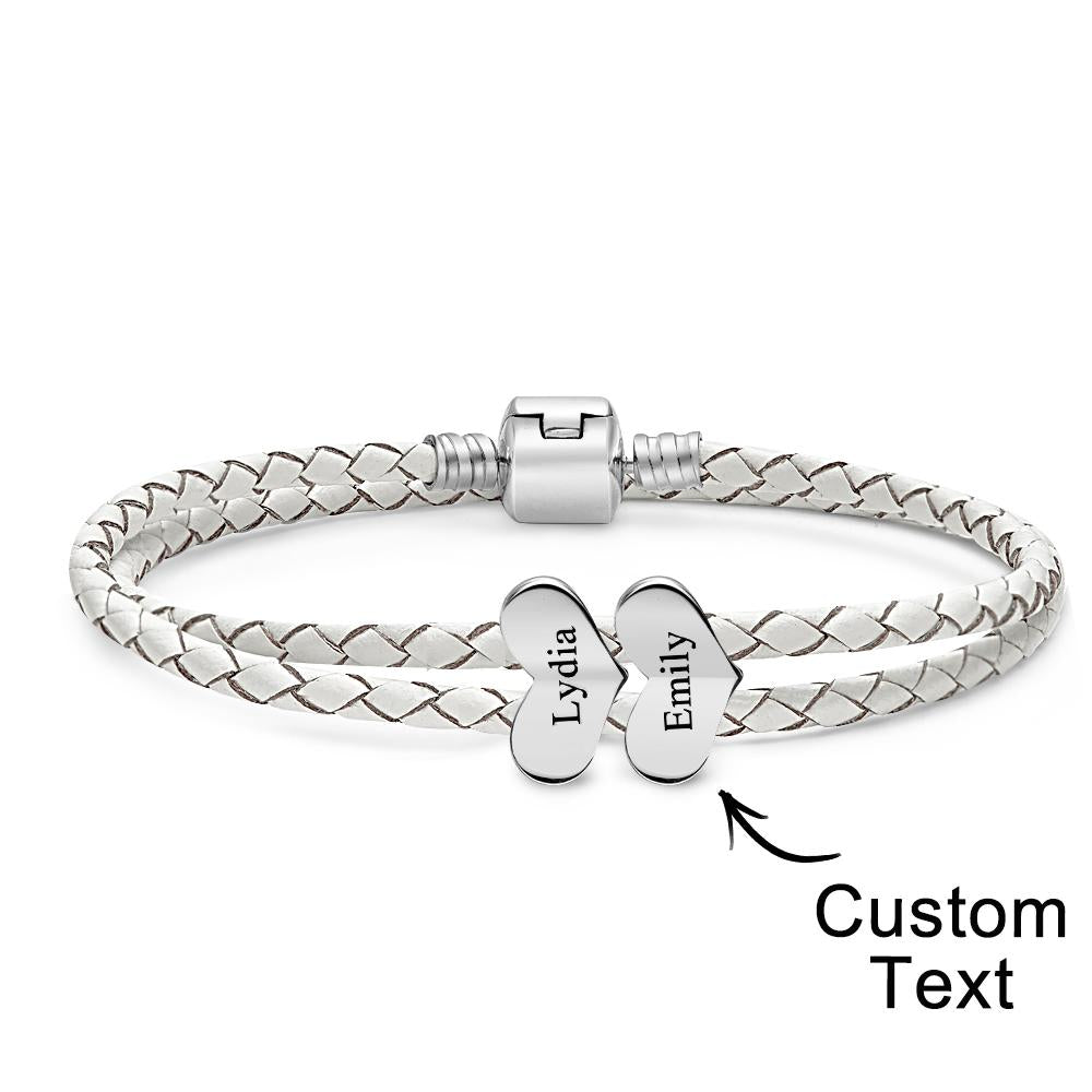 Engravable Leather Bracelet Custom Number Of Optional Heart Accessories Jewelry Gifts For Her