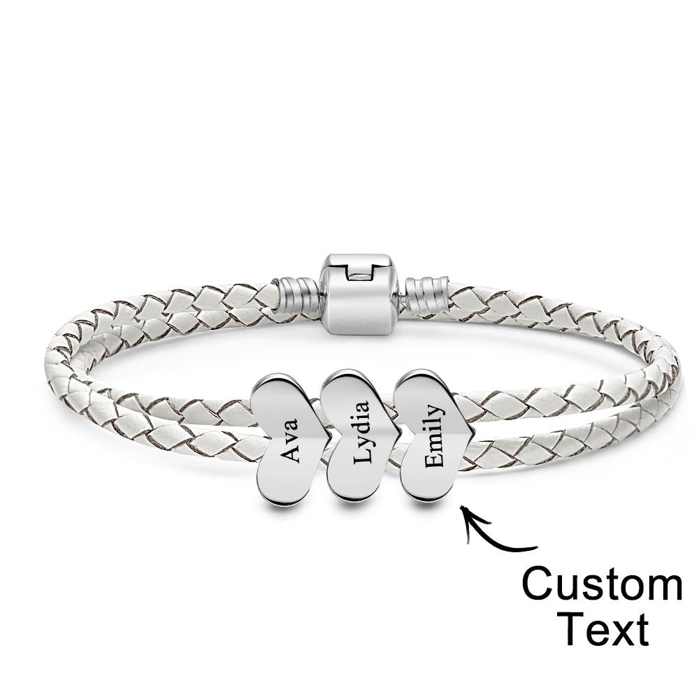 Engravable Leather Bracelet Custom Number Of Optional Heart Accessories Jewelry Gifts For Her