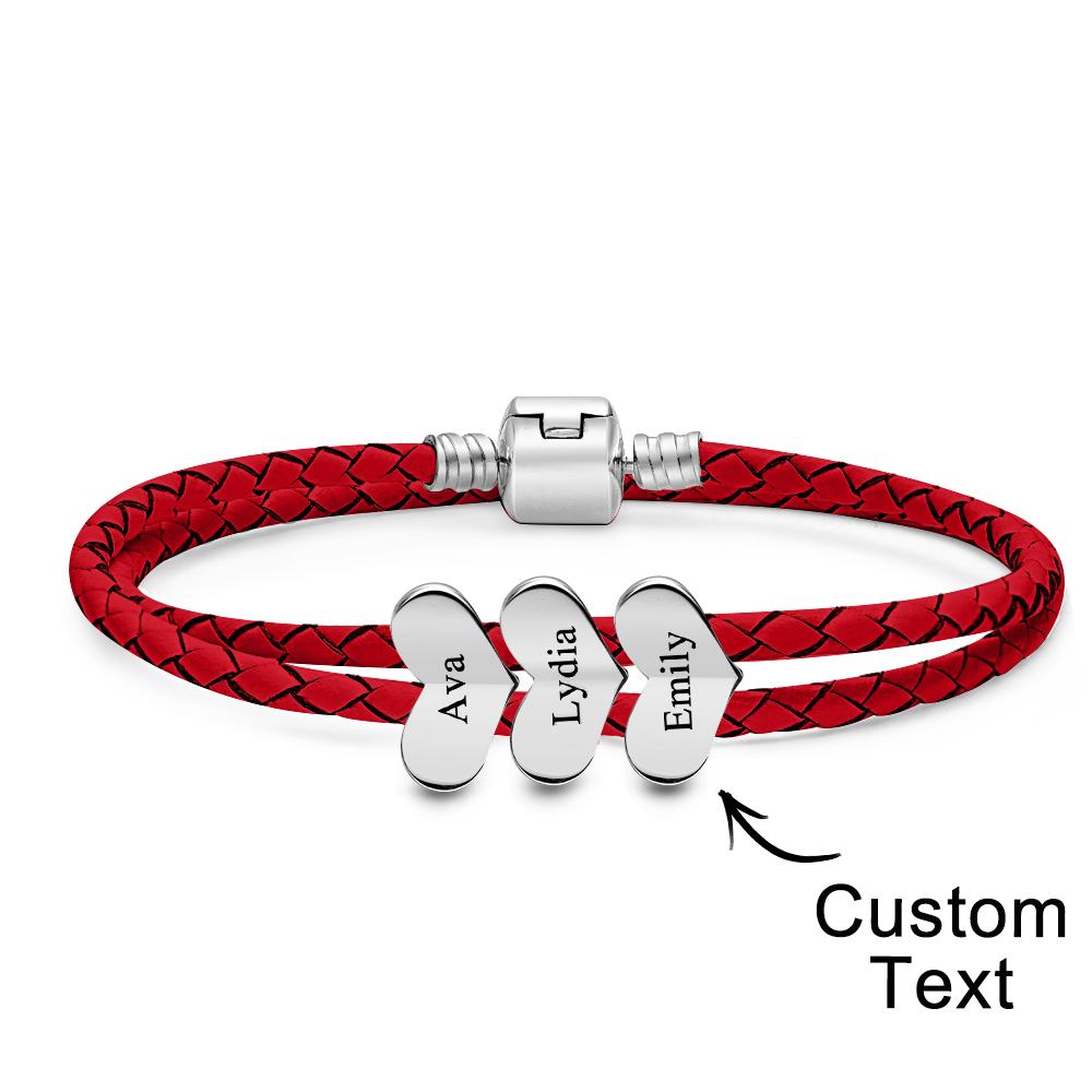 Engravable Leather Bracelet Custom Number Of Optional Heart Accessories Jewelry Gifts For Her