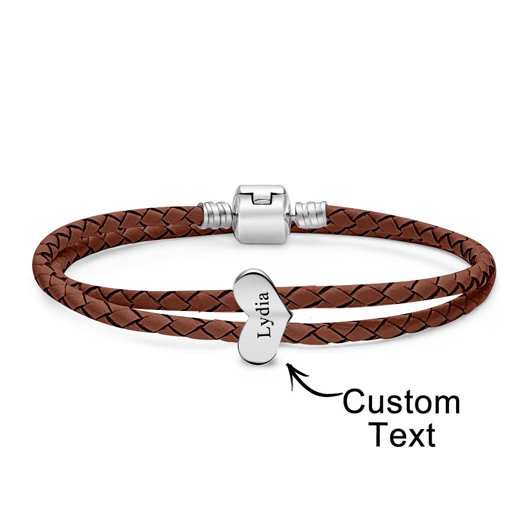 Engravable Leather Bracelet Custom Number Of Optional Heart Accessories Jewelry Gifts For Her