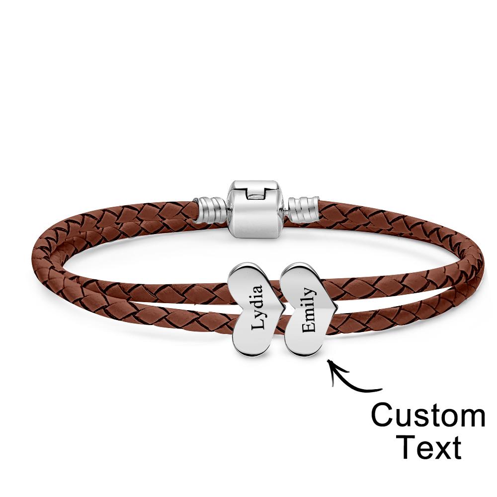 Engravable Leather Bracelet Custom Number Of Optional Heart Accessories Jewelry Gifts For Her