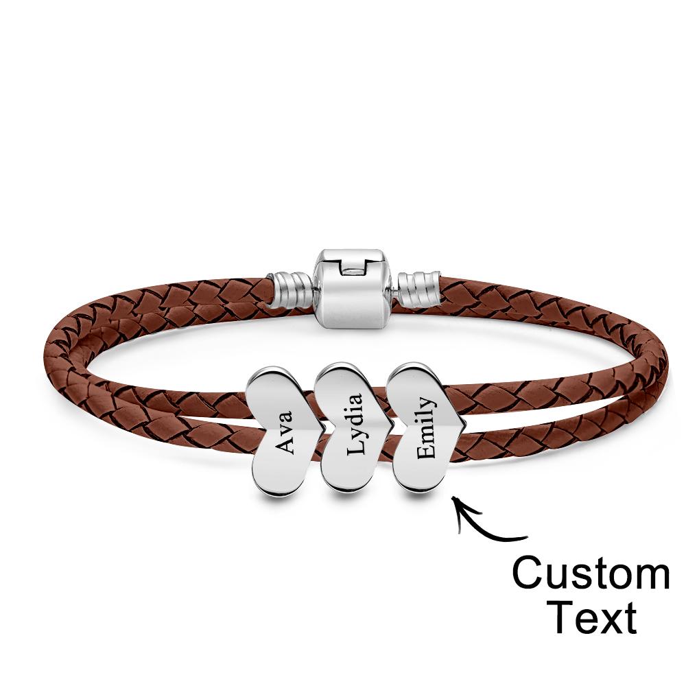 Engravable Leather Bracelet Custom Number Of Optional Heart Accessories Jewelry Gifts For Her