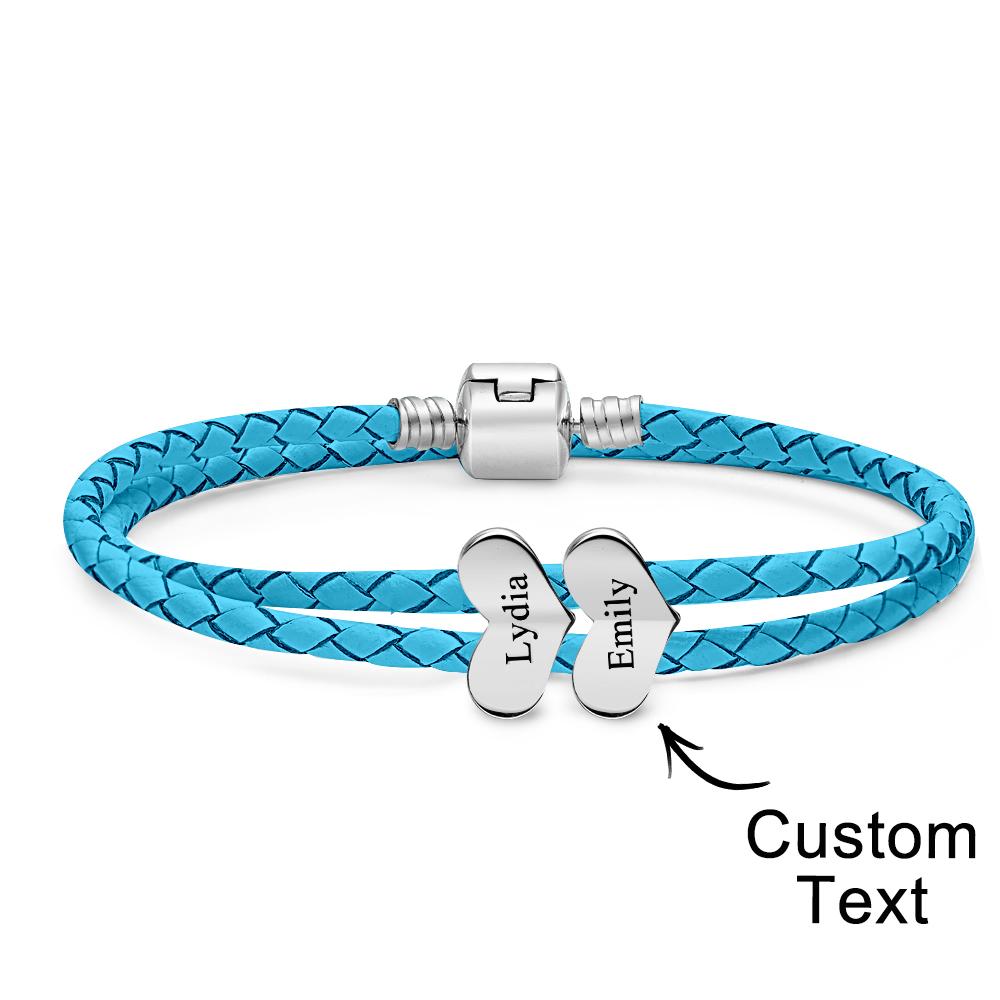 Engravable Leather Bracelet Custom Number Of Optional Heart Accessories Jewelry Gifts For Her