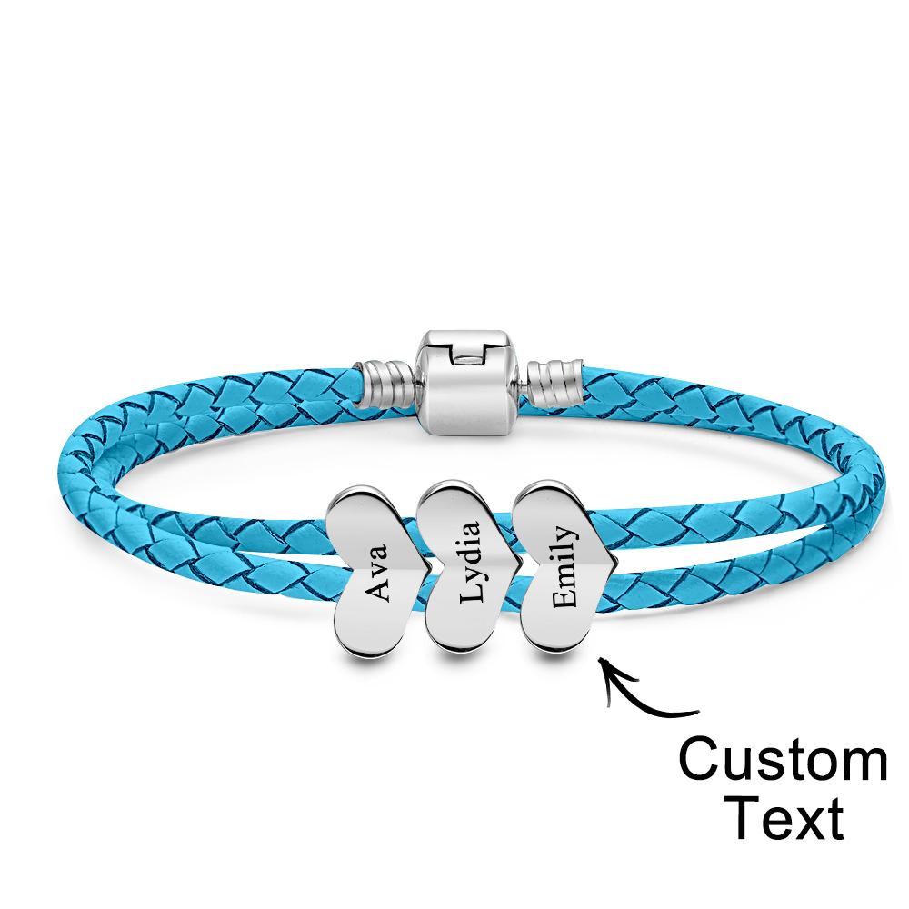 Engravable Leather Bracelet Custom Number Of Optional Heart Accessories Jewelry Gifts For Her