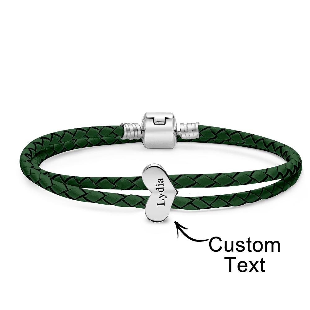 Engravable Leather Bracelet Custom Number Of Optional Heart Accessories Jewelry Gifts For Her