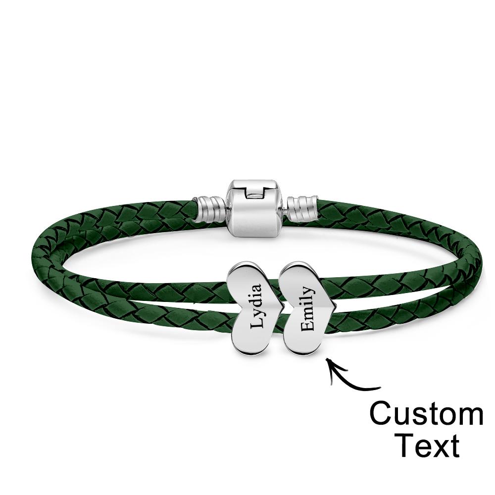 Engravable Leather Bracelet Custom Number Of Optional Heart Accessories Jewelry Gifts For Her