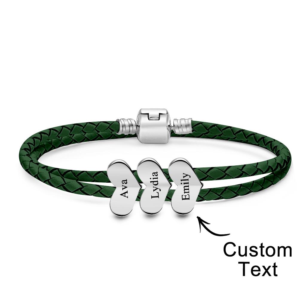 Engravable Leather Bracelet Custom Number Of Optional Heart Accessories Jewelry Gifts For Her