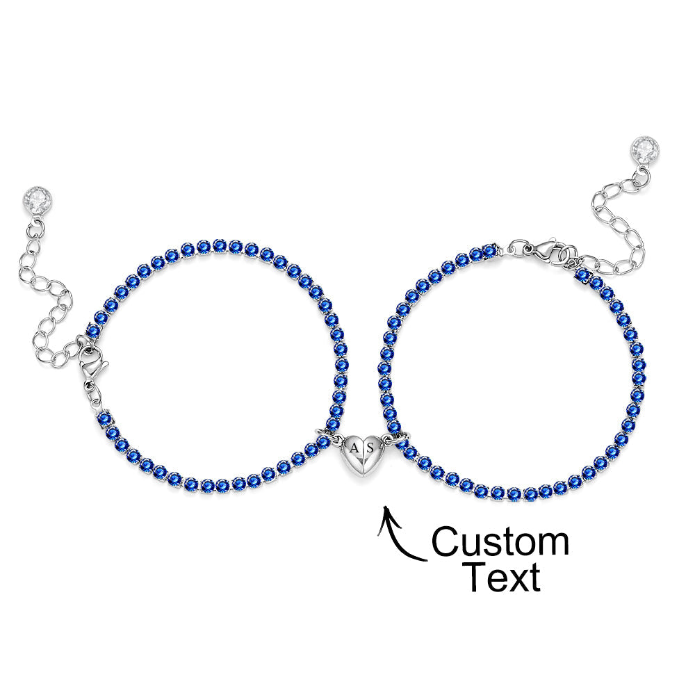 Custom Engraved Magnetic Tennis Bracelet Set All Diamonds Heart Shaped Matching Bracelet Gift For Couples