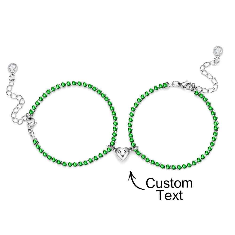 Custom Engraved Magnetic Tennis Bracelet Set All Diamonds Heart Shaped Matching Bracelet Gift For Couples