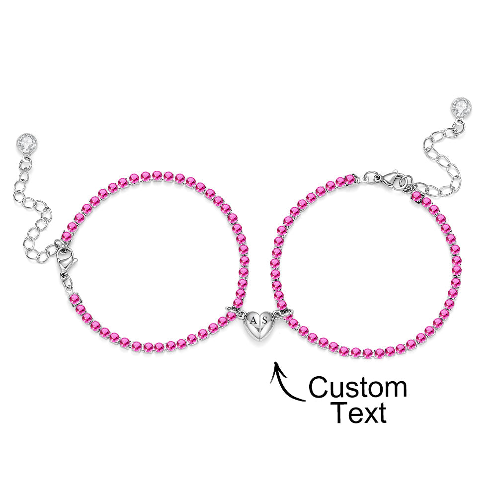 Custom Engraved Magnetic Tennis Bracelet Set All Diamonds Heart Shaped Matching Bracelet Gift For Couples