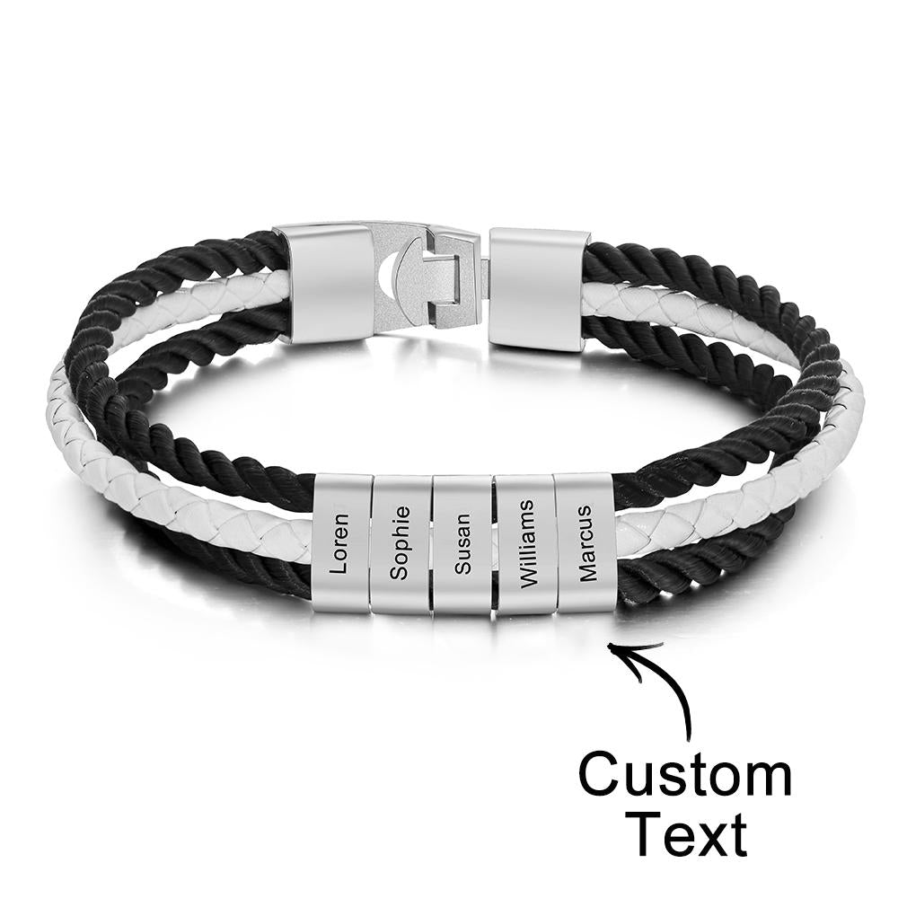 Custom Engraved Bracelet Mens Braided Layered Leather Gifts