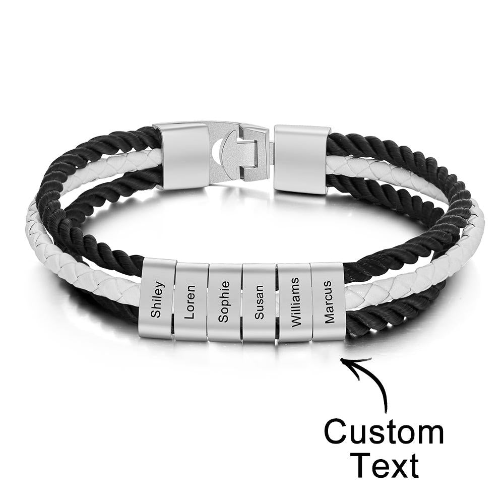 Custom Engraved Bracelet Mens Braided Layered Leather Gifts