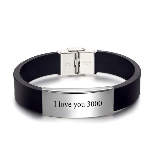 I Love You 3000 Bracelet Custom Leather Bracelet Personalized Engraving Bracelet Black Woven Leather Men's Bracelet