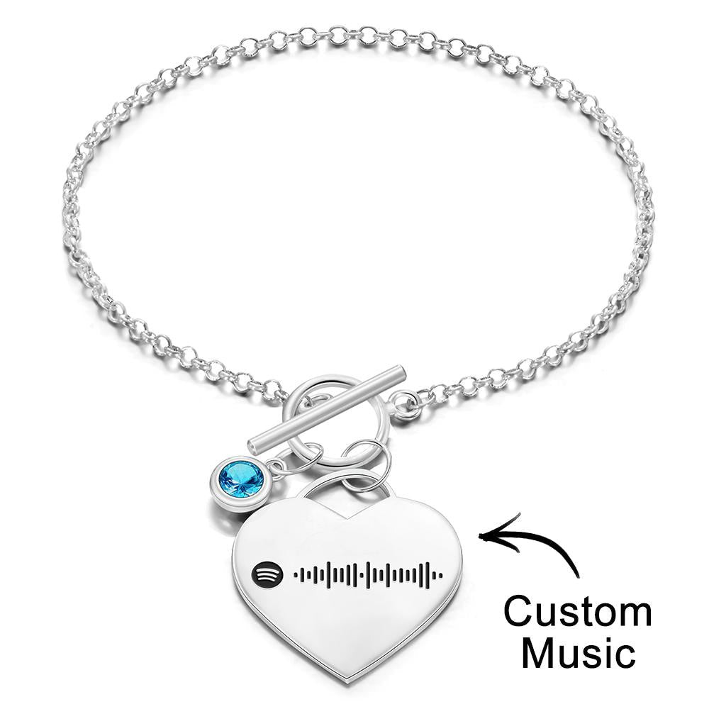 Custom Spotify Code Heart Bracelet with Birthstone Creative Gift for Women