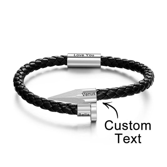 Engraved Leather Nail Bracelet Personalized Vintage Rope Bracelet Gifts For Him