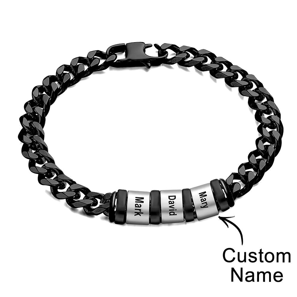 Personalized 1-6 Names Cuban Link Bracelet with Beads for Men Stainless Steel Custom Laser Engraved Jewelry