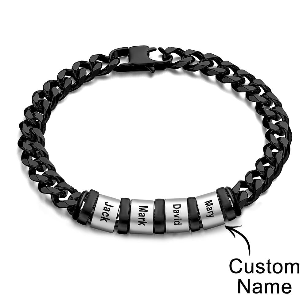 Personalized 1-6 Names Cuban Link Bracelet with Beads for Men Stainless Steel Custom Laser Engraved Jewelry