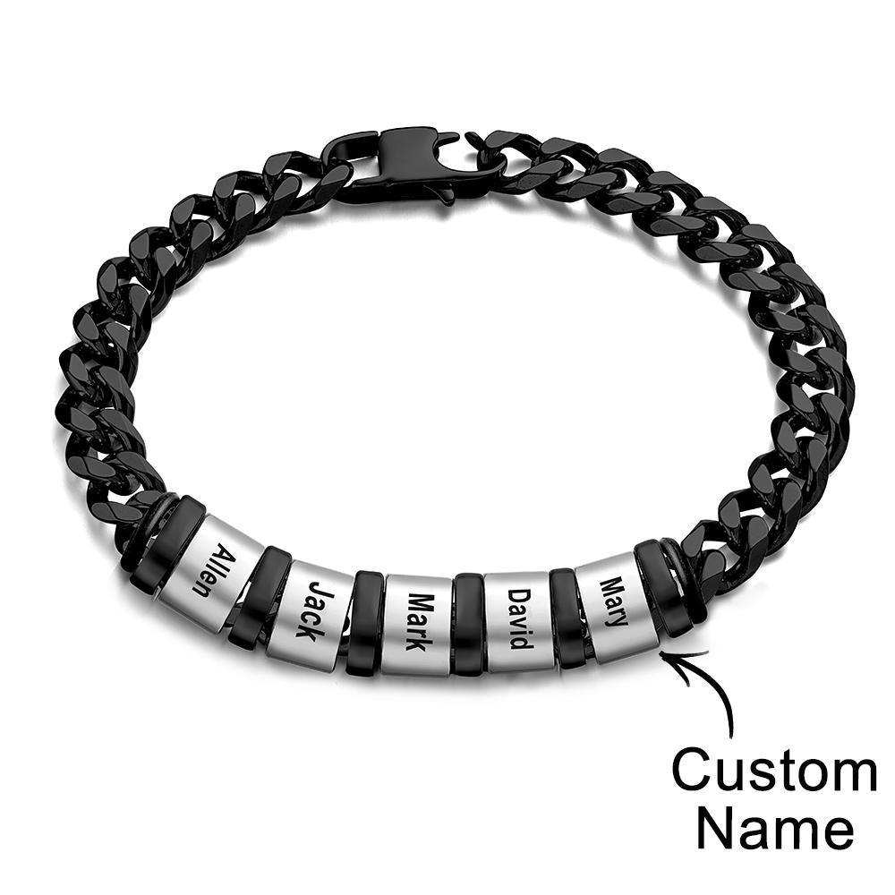 Personalized 1-6 Names Cuban Link Bracelet with Beads for Men Stainless Steel Custom Laser Engraved Jewelry