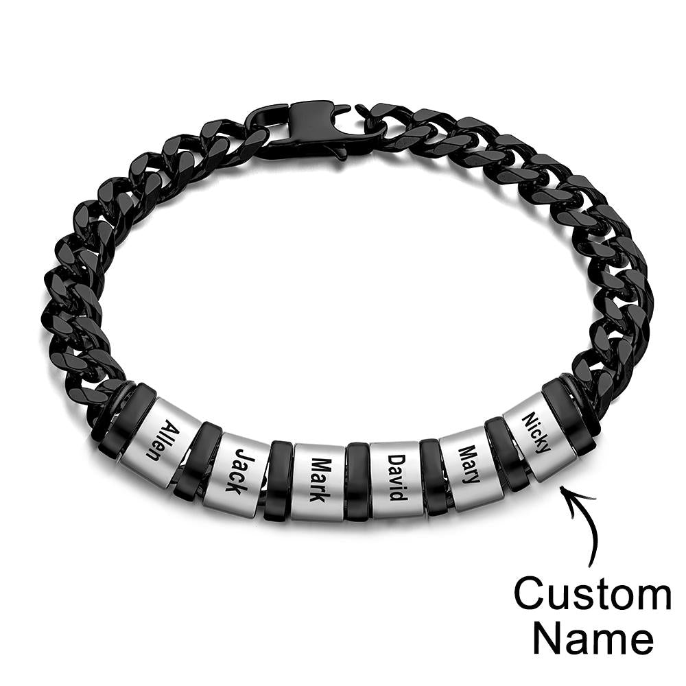 Personalized 1-6 Names Cuban Link Bracelet with Beads for Men Stainless Steel Custom Laser Engraved Jewelry