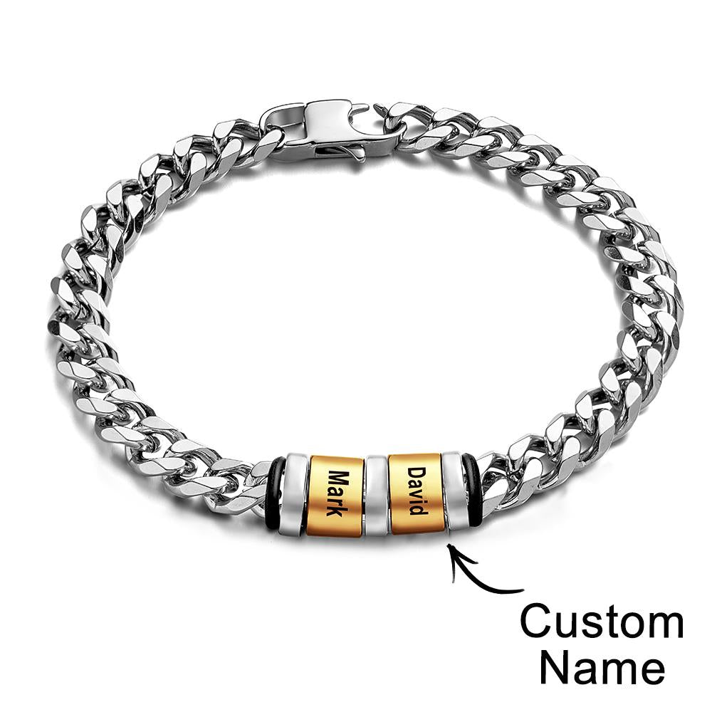 Custom Engraved Name Bracelet Women Men Silver Gold Stainless Steel Mothers Day Jewelry Fathers Day Gift